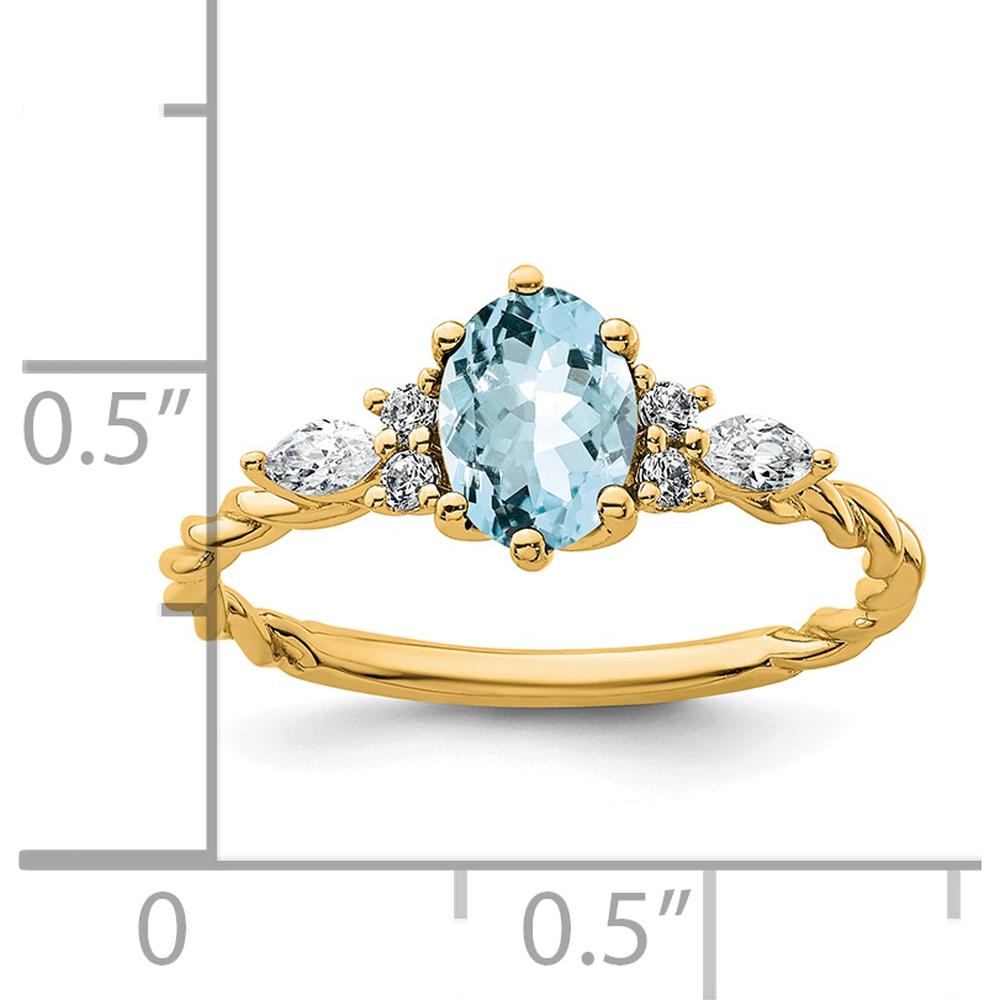14K Yellow Gold Twisted Ring with Oval Aquamarine and Marquise Diamond Accent - 0.35 Carat Total Diamond Weight by 0
