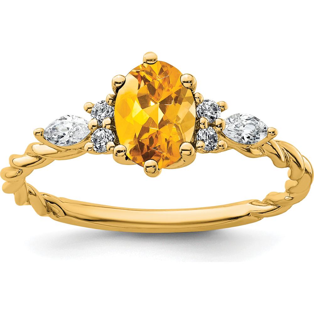 14K Yellow Gold Twisted Ring with Oval Citrine and Diamond Accents - 1.26 Carat Total Weight by 0