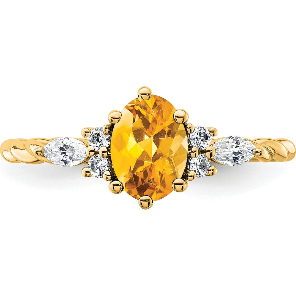 14K Yellow Gold Twisted Ring with Oval Citrine and Diamond Accents - 1.26 Carat Total Weight by 0