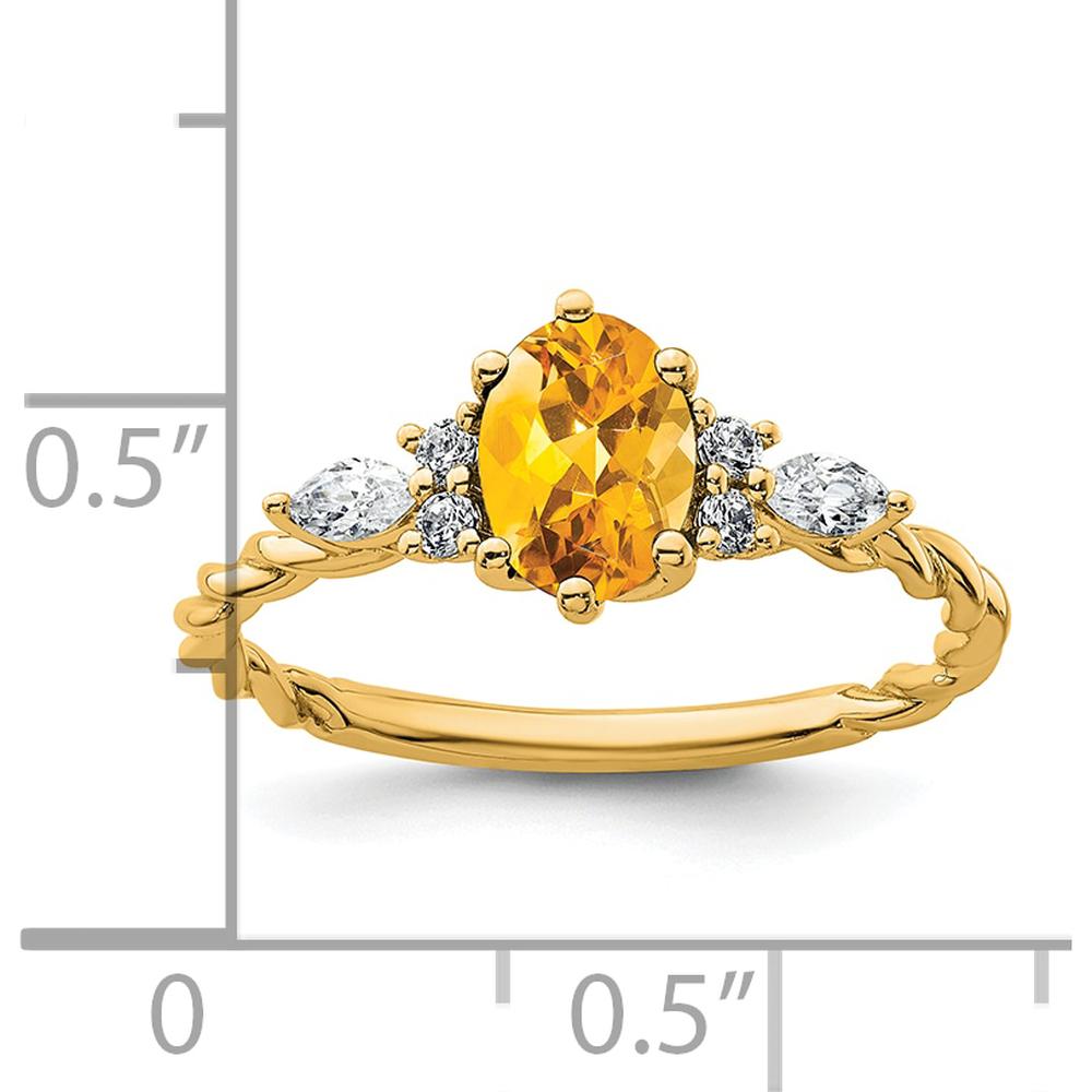 14K Yellow Gold Twisted Ring with Oval Citrine and Diamond Accents - 1.26 Carat Total Weight by 0