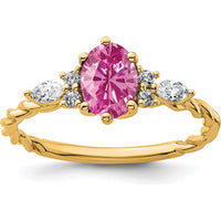 14K Yellow Gold Twisted Ring with Oval Lab Created Pink Sapphire and Diamond Accents - 1.16 Carat Total Diamond Weight by 0