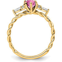 14K Yellow Gold Twisted Ring with Oval Lab Created Pink Sapphire and Diamond Accents - 1.16 Carat Total Diamond Weight by 0