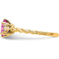 14K Yellow Gold Twisted Ring with Oval Lab Created Pink Sapphire and Diamond Accents - 1.16 Carat Total Diamond Weight by 0