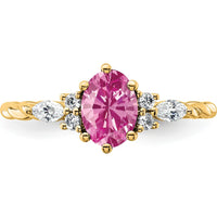 14K Yellow Gold Twisted Ring with Oval Lab Created Pink Sapphire and Diamond Accents - 1.16 Carat Total Diamond Weight by 0