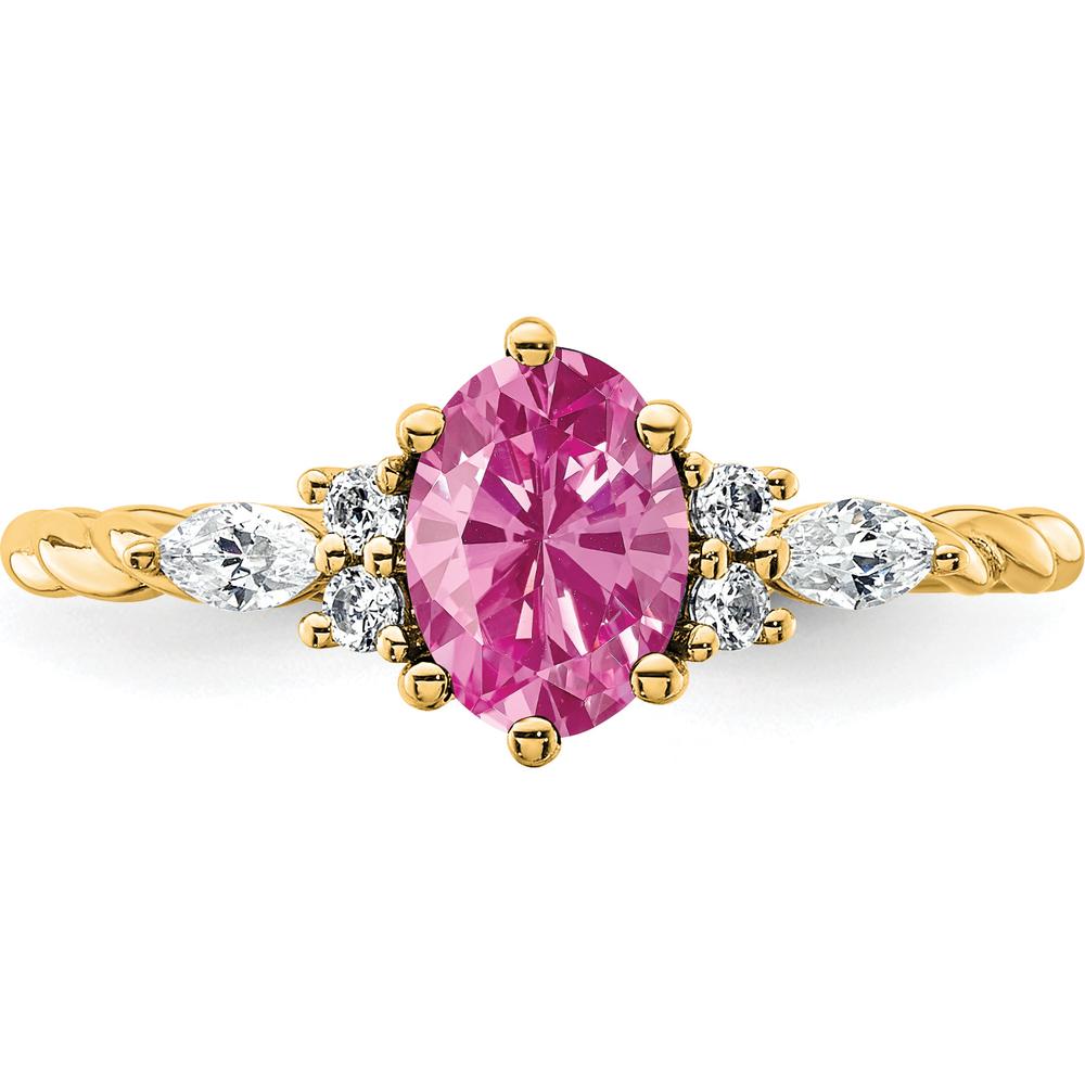 14K Yellow Gold Twisted Ring with Oval Lab Created Pink Sapphire and Diamond Accents - 1.16 Carat Total Diamond Weight by 0