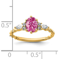 14K Yellow Gold Twisted Ring with Oval Lab Created Pink Sapphire and Diamond Accents - 1.16 Carat Total Diamond Weight by 0