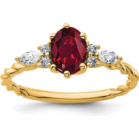 14K Yellow Gold Twisted Ring with Oval Lab Created Ruby and Diamond Accents - 0.24 Carat Total Diamond Weight by 0