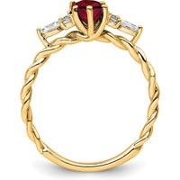 14K Yellow Gold Twisted Ring with Oval Lab Created Ruby and Diamond Accents - 0.24 Carat Total Diamond Weight by 0
