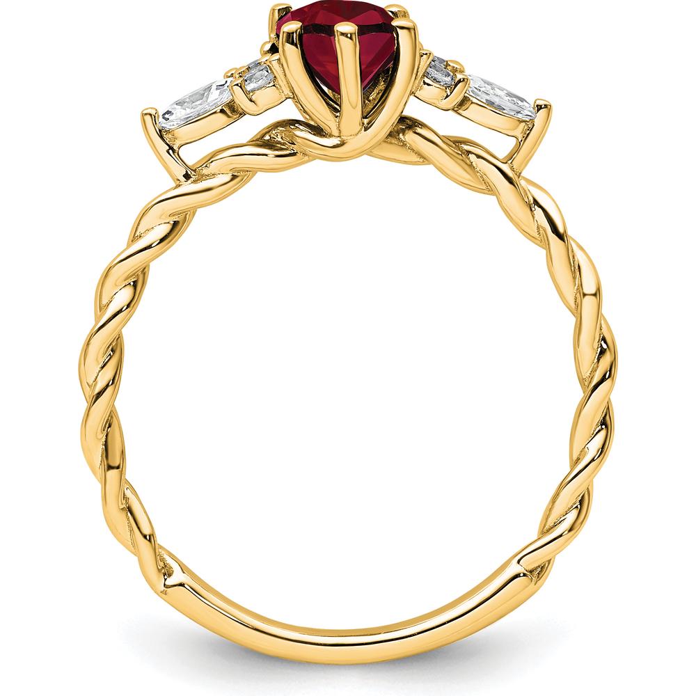 14K Yellow Gold Twisted Ring with Oval Lab Created Ruby and Diamond Accents - 0.24 Carat Total Diamond Weight by 0
