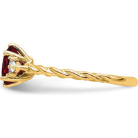 14K Yellow Gold Twisted Ring with Oval Lab Created Ruby and Diamond Accents - 0.24 Carat Total Diamond Weight by 0
