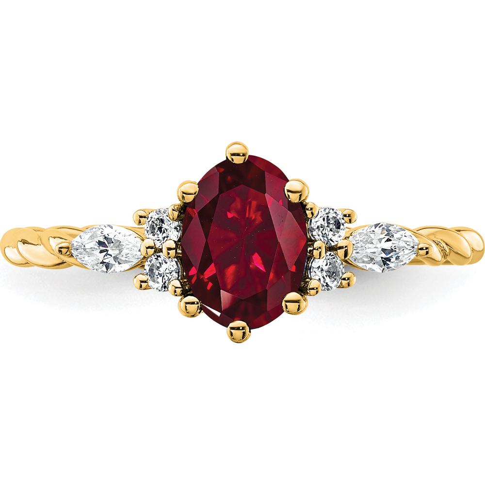 14K Yellow Gold Twisted Ring with Oval Lab Created Ruby and Diamond Accents - 0.24 Carat Total Diamond Weight by 0