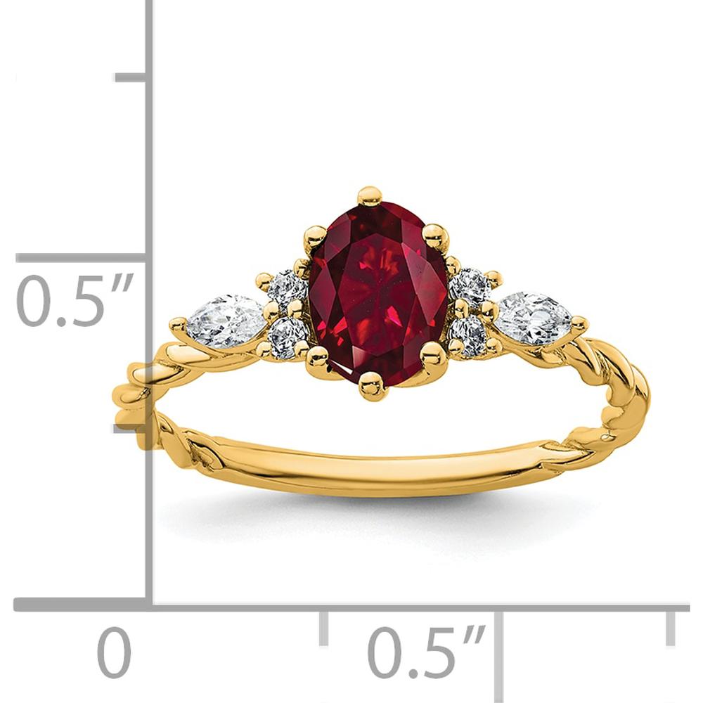 14K Yellow Gold Twisted Ring with Oval Lab Created Ruby and Diamond Accents - 0.24 Carat Total Diamond Weight by 0