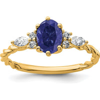 14K Yellow Gold Twisted Ring with Oval Lab-Created Sapphire and Round & Marquise Diamonds - 0.92 Carat Total Diamond Weight by 0
