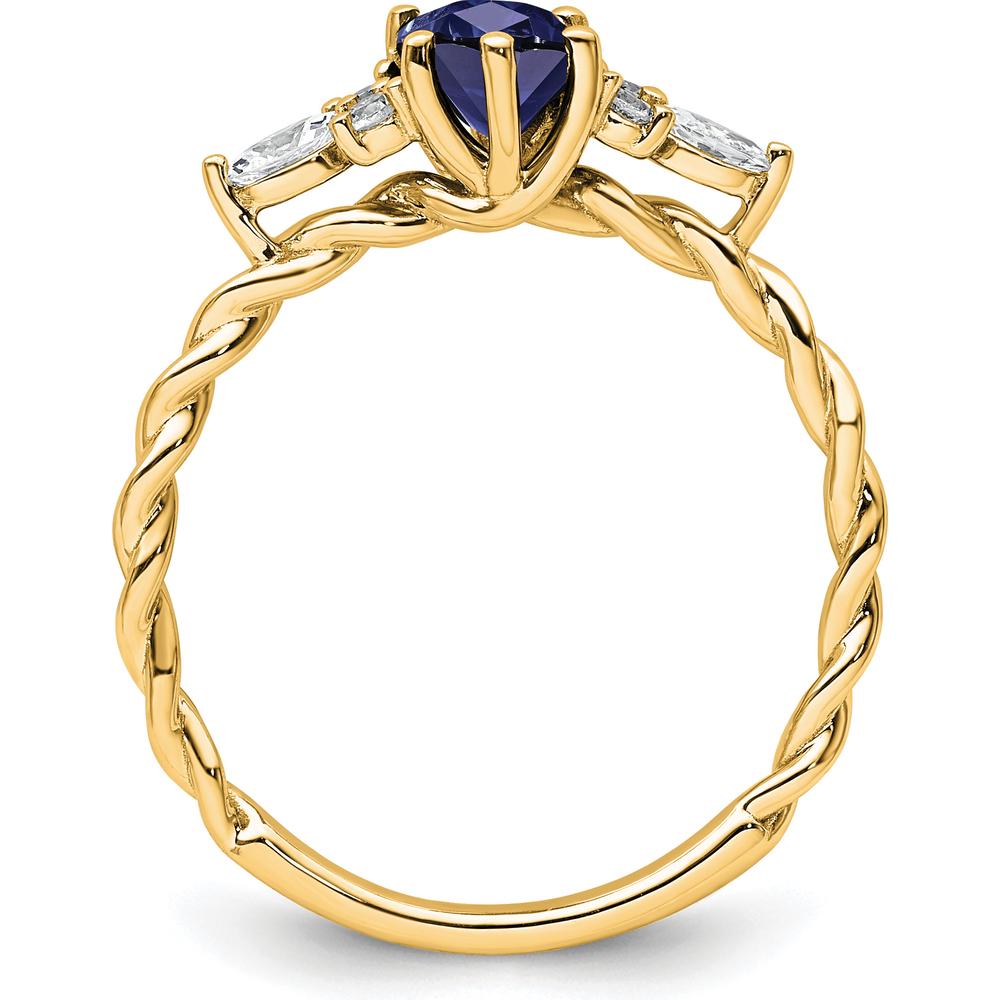 14K Yellow Gold Twisted Ring with Oval Lab-Created Sapphire and Round & Marquise Diamonds - 0.92 Carat Total Diamond Weight by 0