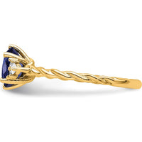 14K Yellow Gold Twisted Ring with Oval Lab-Created Sapphire and Round & Marquise Diamonds - 0.92 Carat Total Diamond Weight by 0