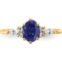 14K Yellow Gold Twisted Ring with Oval Lab-Created Sapphire and Round & Marquise Diamonds - 0.92 Carat Total Diamond Weight by 0