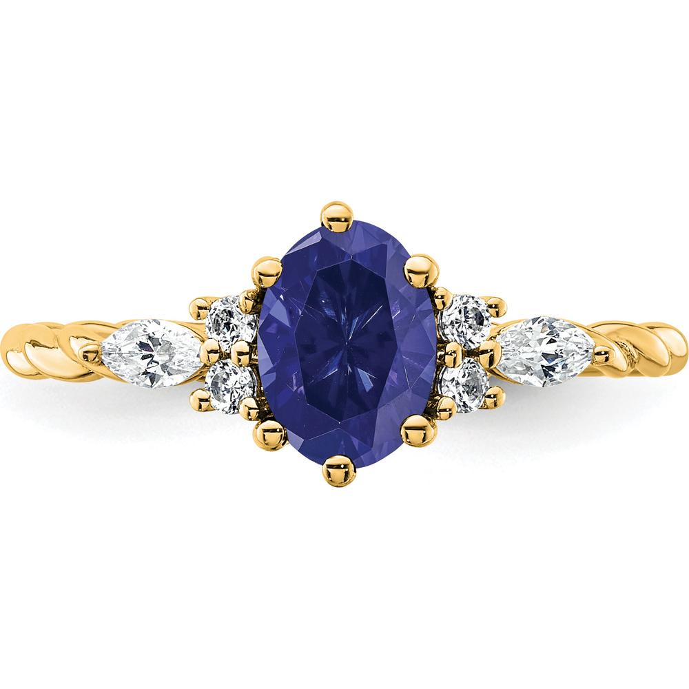14K Yellow Gold Twisted Ring with Oval Lab-Created Sapphire and Round & Marquise Diamonds - 0.92 Carat Total Diamond Weight by 0