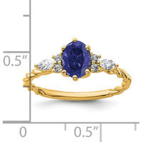 14K Yellow Gold Twisted Ring with Oval Lab-Created Sapphire and Round & Marquise Diamonds - 0.92 Carat Total Diamond Weight by 0