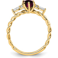 14K Yellow Gold Twisted Ring with Oval Rhodolite Garnet and Marquise Diamond Accents - 1.48 Carat Total Diamond Weight by 0