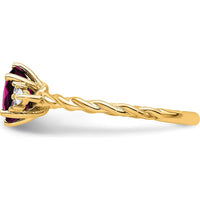 14K Yellow Gold Twisted Ring with Oval Rhodolite Garnet and Marquise Diamond Accents - 1.48 Carat Total Diamond Weight by 0