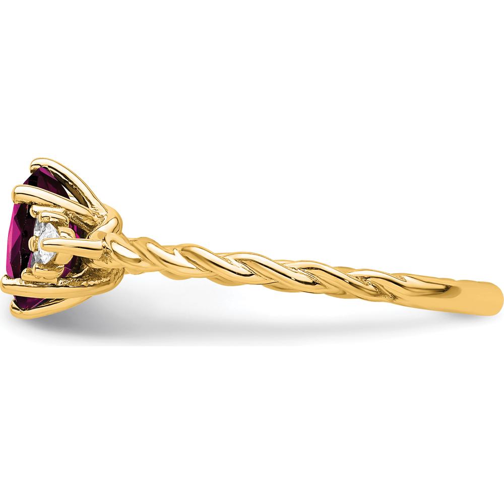 14K Yellow Gold Twisted Ring with Oval Rhodolite Garnet and Marquise Diamond Accents - 1.48 Carat Total Diamond Weight by 0