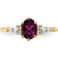 14K Yellow Gold Twisted Ring with Oval Rhodolite Garnet and Marquise Diamond Accents - 1.48 Carat Total Diamond Weight by 0