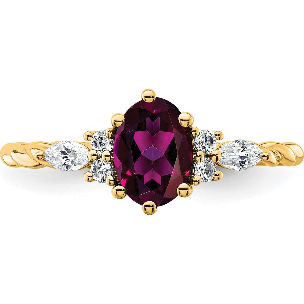 14K Yellow Gold Twisted Ring with Oval Rhodolite Garnet and Marquise Diamond Accents - 1.48 Carat Total Diamond Weight by 0