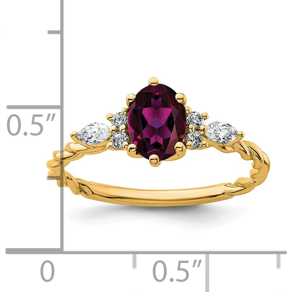 14K Yellow Gold Twisted Ring with Oval Rhodolite Garnet and Marquise Diamond Accents - 1.48 Carat Total Diamond Weight by 0