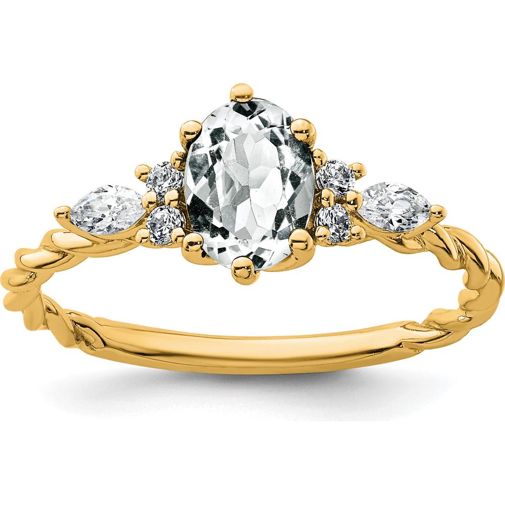 14K Yellow Gold Twisted Ring with Oval White Topaz and Diamond Accents - 1.44 Carat Total Gem Weight by 0