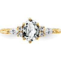 14K Yellow Gold Twisted Ring with Oval White Topaz and Diamond Accents - 1.44 Carat Total Gem Weight by 0