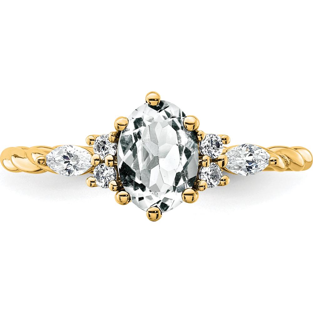 14K Yellow Gold Twisted Ring with Oval White Topaz and Diamond Accents - 1.44 Carat Total Gem Weight by 0