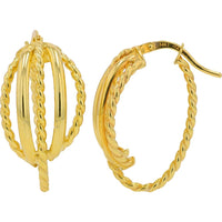 14K Yellow Gold Twisted Rope and Polished Medium Hoop Earrings - 2.85g Total Weight