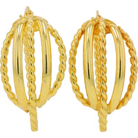 14K Yellow Gold Twisted Rope and Polished Medium Hoop Earrings - 2.85g Total Weight