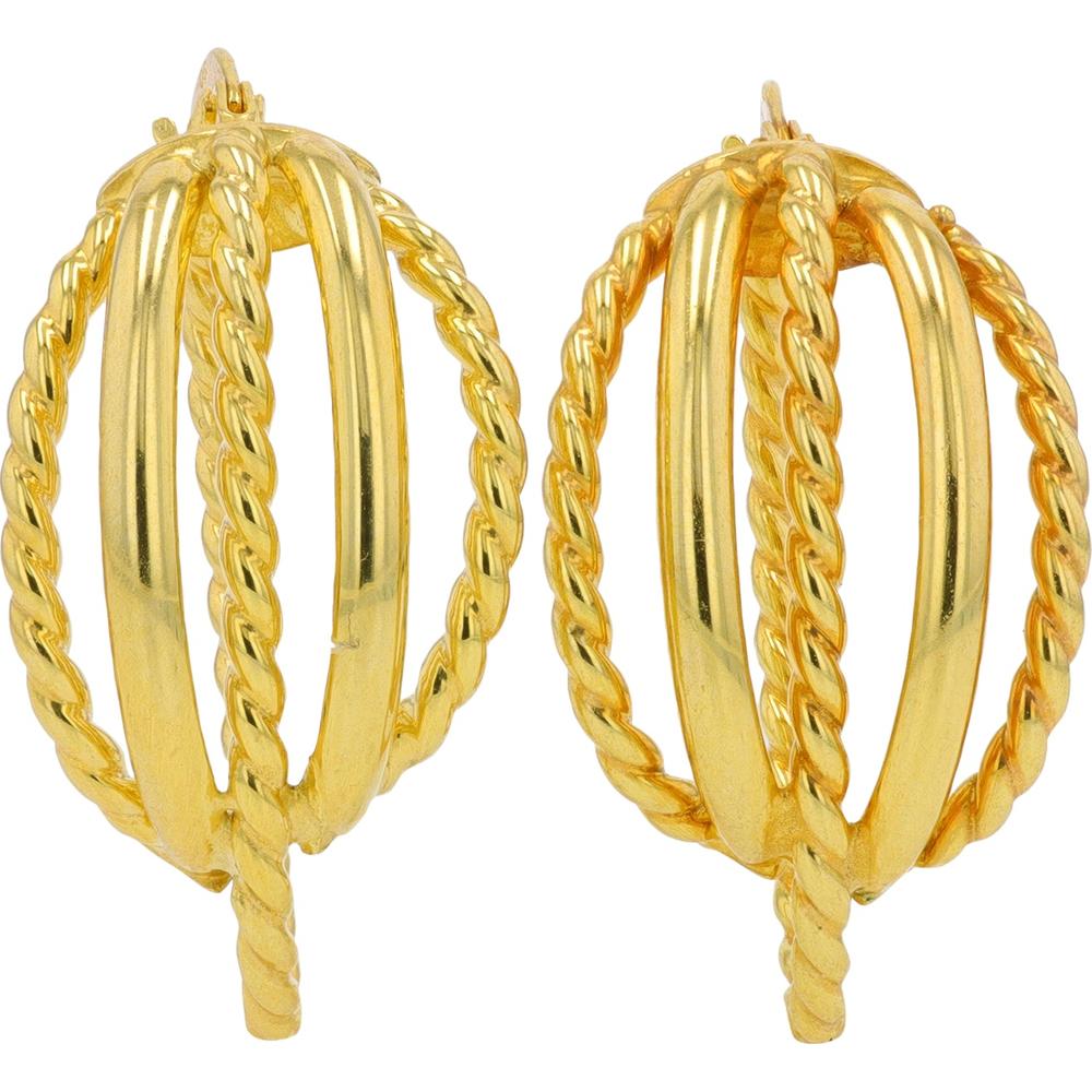 14K Yellow Gold Twisted Rope and Polished Medium Hoop Earrings - 2.85g Total Weight