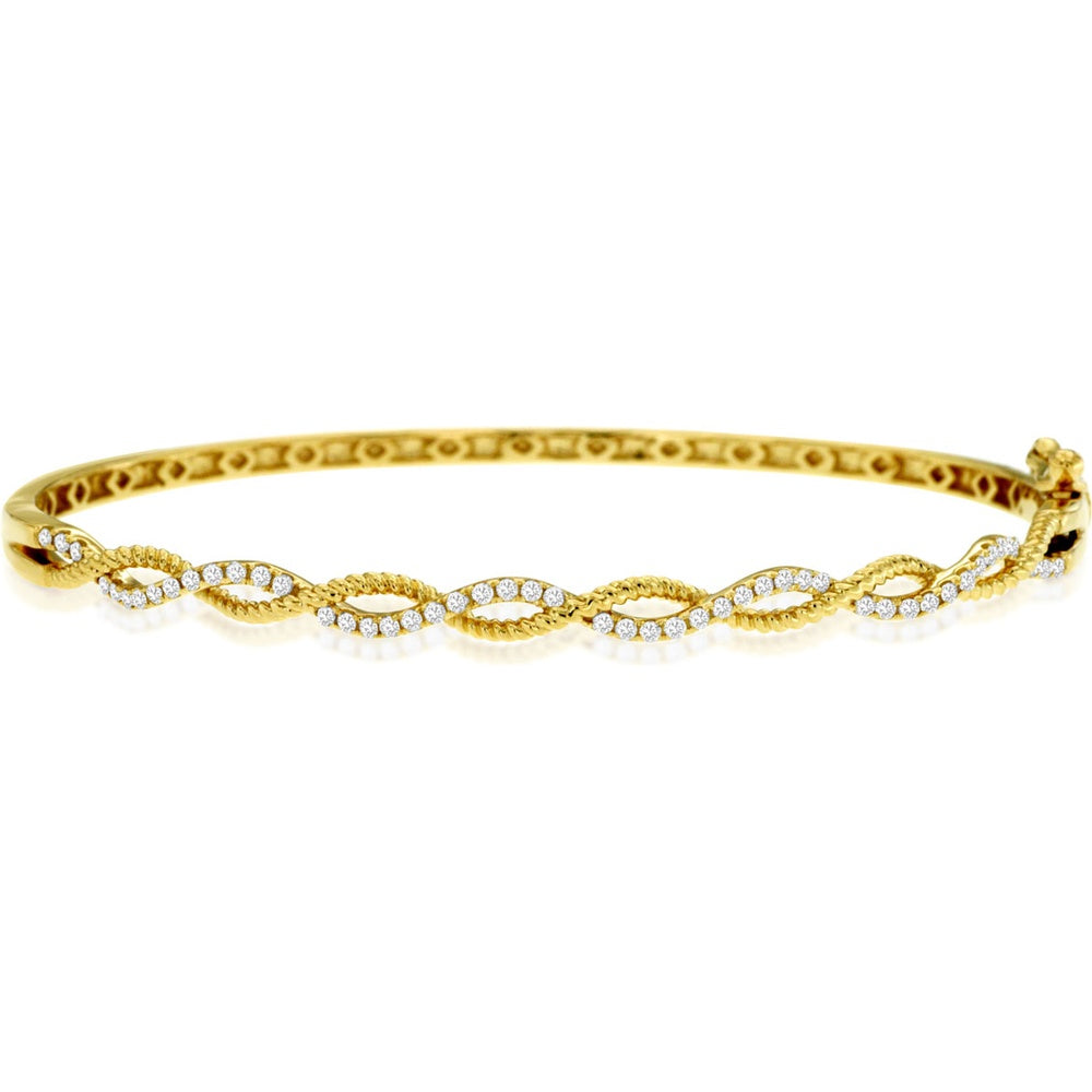 14K Yellow Gold Twisted Rope Diamond Bangle with Round Brilliant-Cut Diamonds - 0.36 Carat Total Diamond Weight - Royal Jewelry