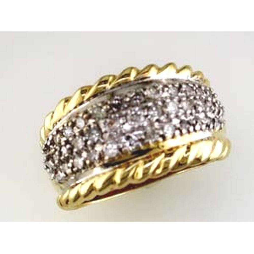 14K Yellow Gold Twisted Rope Diamond Wedding Band with Pavé Set Round Brilliant Cut Diamonds - 0.86 Carat Total Diamond Weight - Royal Jewelry
