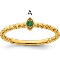 14K Yellow Gold Twisted Rope Ring with Marquise Emerald Center Gemstone by Oro Pregiato