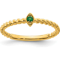 14K Yellow Gold Twisted Rope Ring with Marquise Emerald Center Gemstone by Oro Pregiato