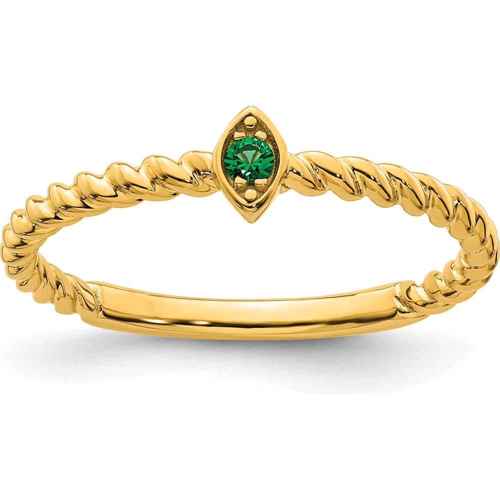 14K Yellow Gold Twisted Rope Ring with Marquise Emerald Center Gemstone by Oro Pregiato