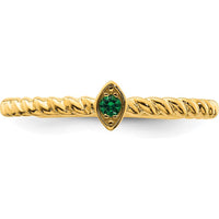 14K Yellow Gold Twisted Rope Ring with Marquise Emerald Center Gemstone by Oro Pregiato