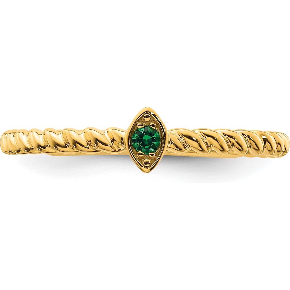 14K Yellow Gold Twisted Rope Ring with Marquise Emerald Center Gemstone by Oro Pregiato