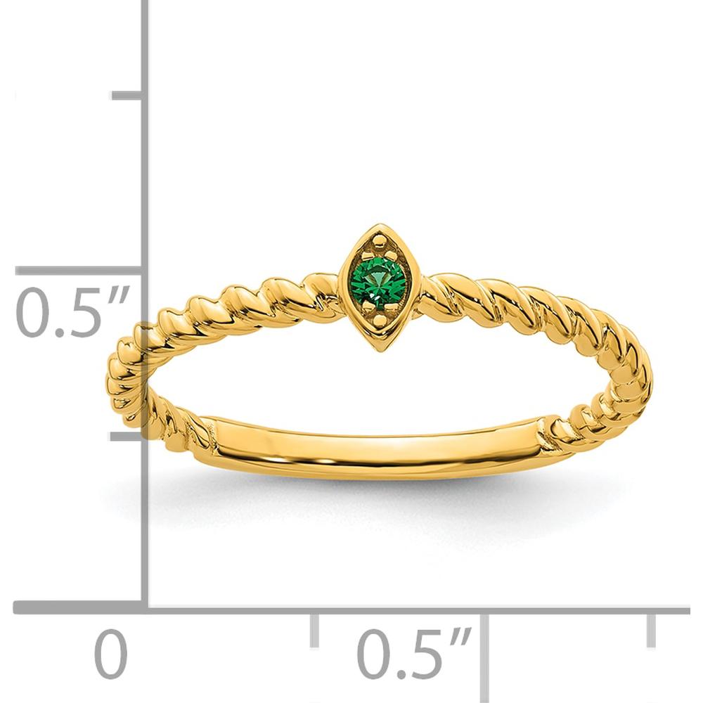 14K Yellow Gold Twisted Rope Ring with Marquise Emerald Center Gemstone by Oro Pregiato