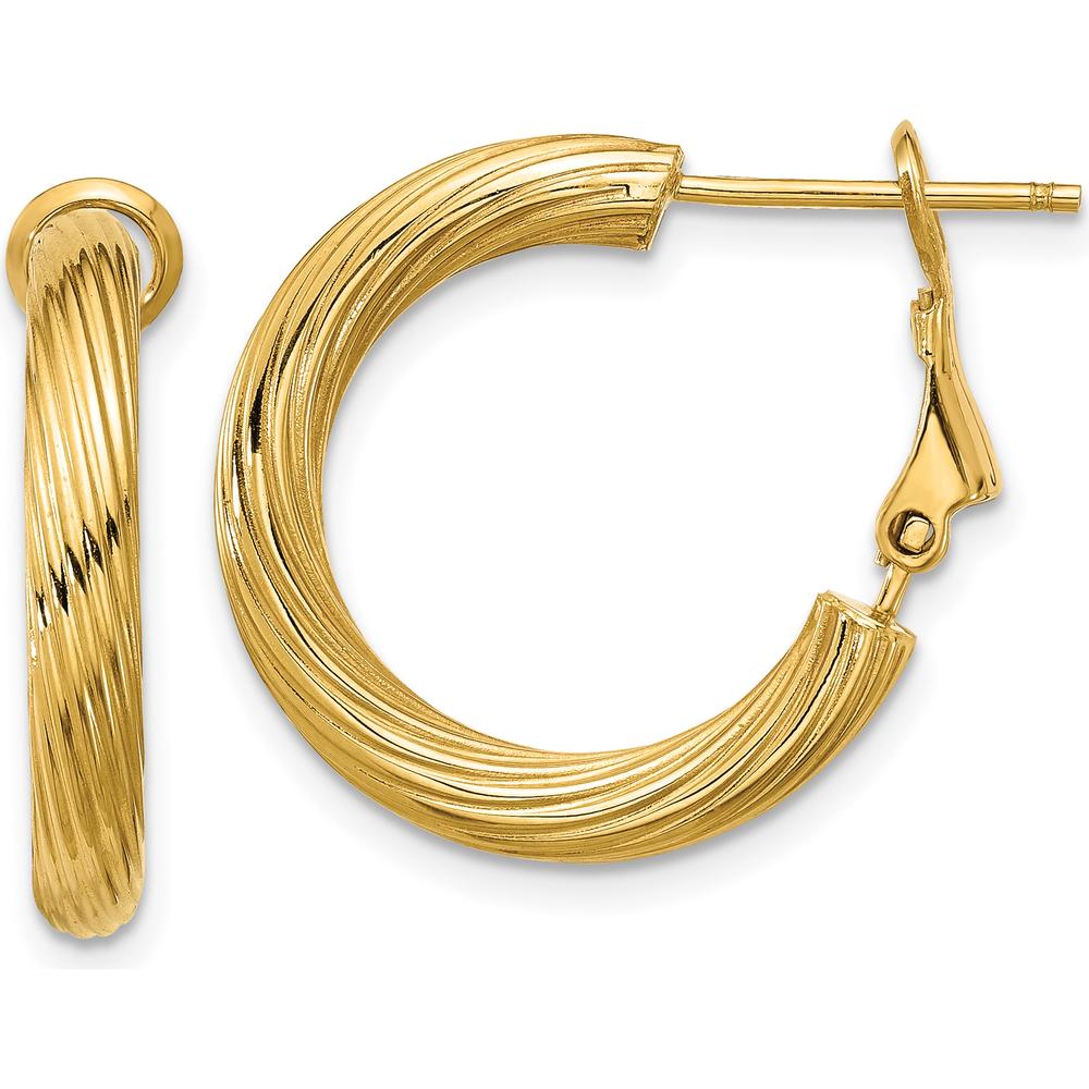 14K Yellow Gold Twisted Round Hoop Earrings - 21mm Length, Polished Finish by Oro Pregiato