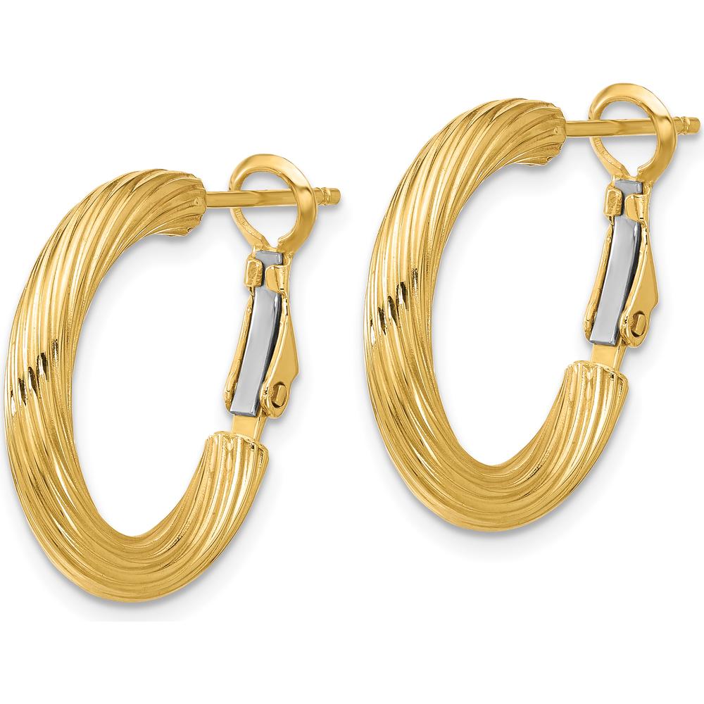 14K Yellow Gold Twisted Round Hoop Earrings - 21mm Length, Polished Finish by Oro Pregiato