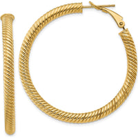 14K Yellow Gold Twisted Round Omega Back Hoop Earrings - 44mm Length by Oro Pregiato