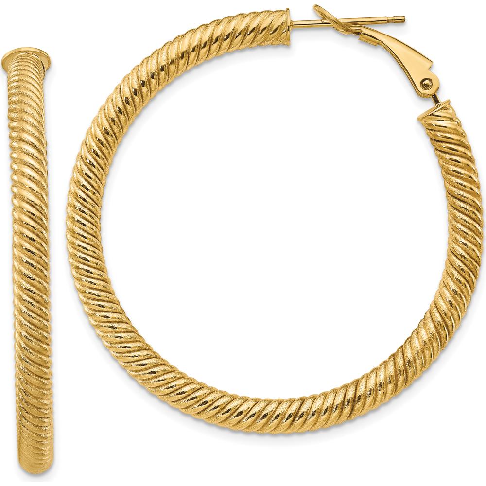 14K Yellow Gold Twisted Round Omega Back Hoop Earrings - 44mm Length by Oro Pregiato