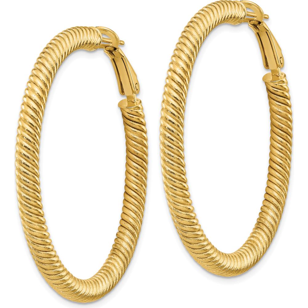 14K Yellow Gold Twisted Round Omega Back Hoop Earrings - 44mm Length by Oro Pregiato