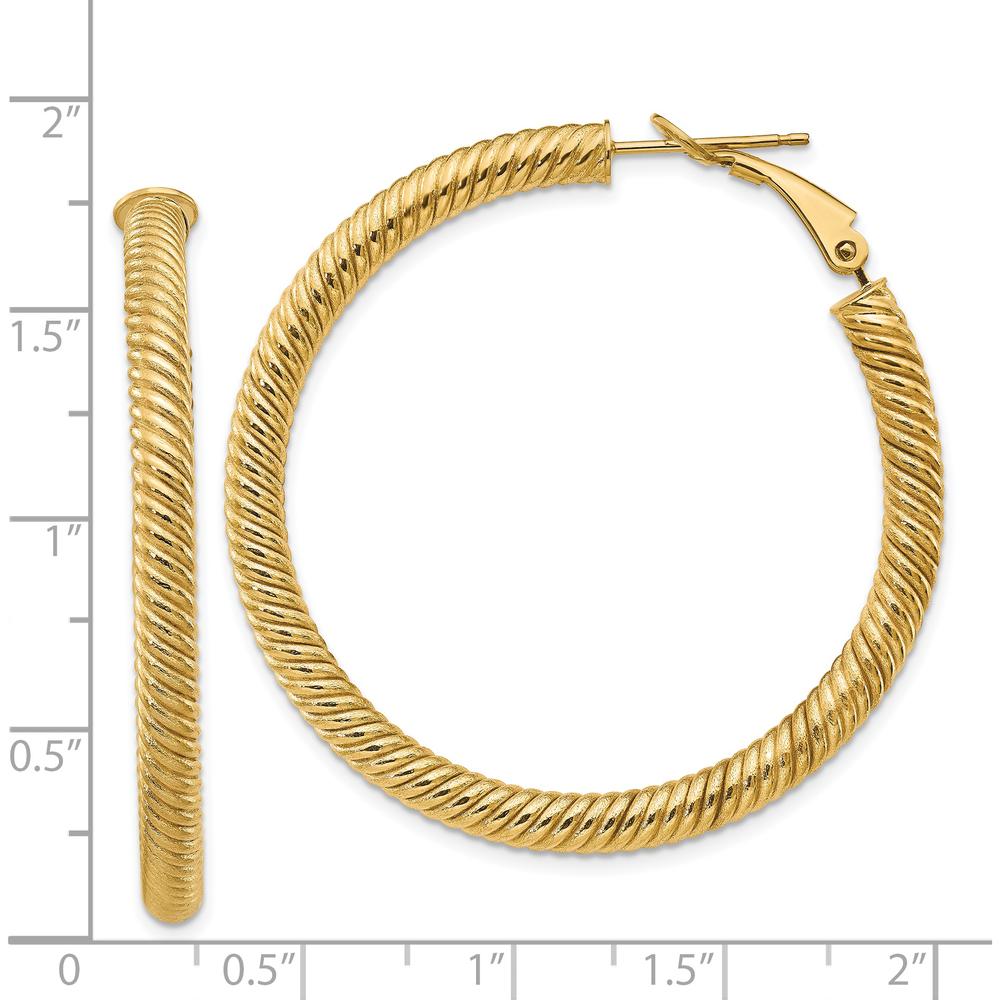 14K Yellow Gold Twisted Round Omega Back Hoop Earrings - 44mm Length by Oro Pregiato