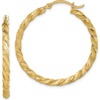 14K Yellow Gold Twisted Satin Diamond-Cut Large Hoop Earrings - 33.5mm Polished & Brushed Finish by 0