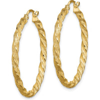 14K Yellow Gold Twisted Satin Diamond-Cut Large Hoop Earrings - 33.5mm Polished & Brushed Finish by 0